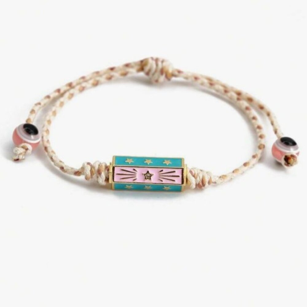 NWT enamel locket lucky charm bracelet vintage vibe blue and pink